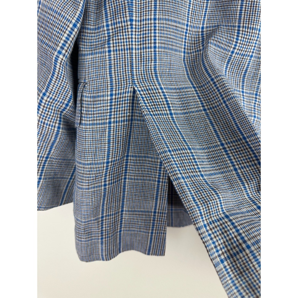 Brooks Brothers Linen Regent Fit Blue Brown Plaid Sport Coat Blazer Mens 40S 40 - Picture 9 of 14